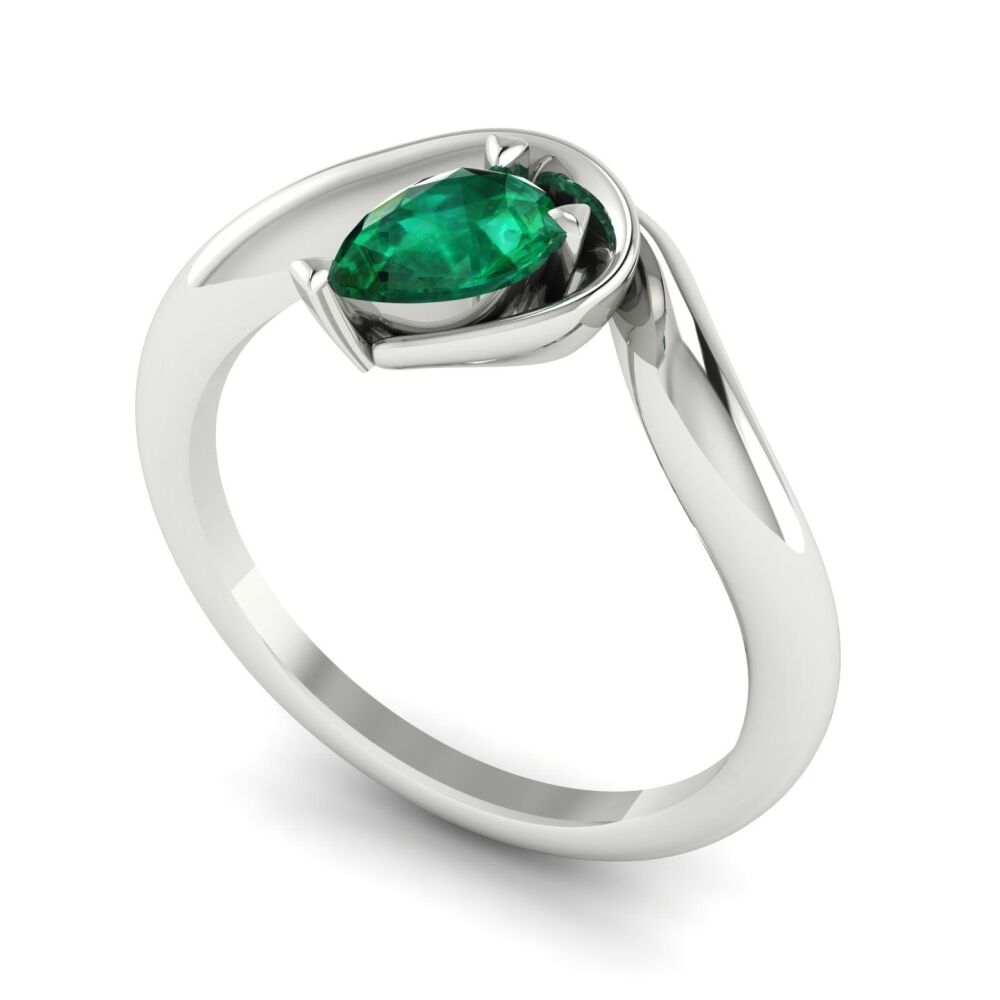 Enchanted Pear Shaped Emerald Asymmetrical Solitaire Engagement Ring in Platinum or 18ct White Gold
