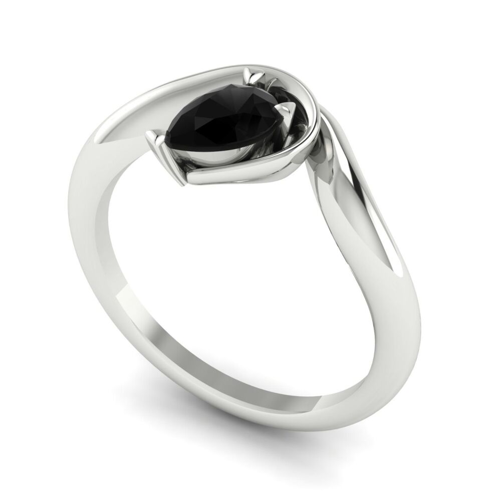 Enchanted Pear Shaped Black Diamond Asymmetrical Solitaire Engagement Ring in Platinum or 18ct White Gold
