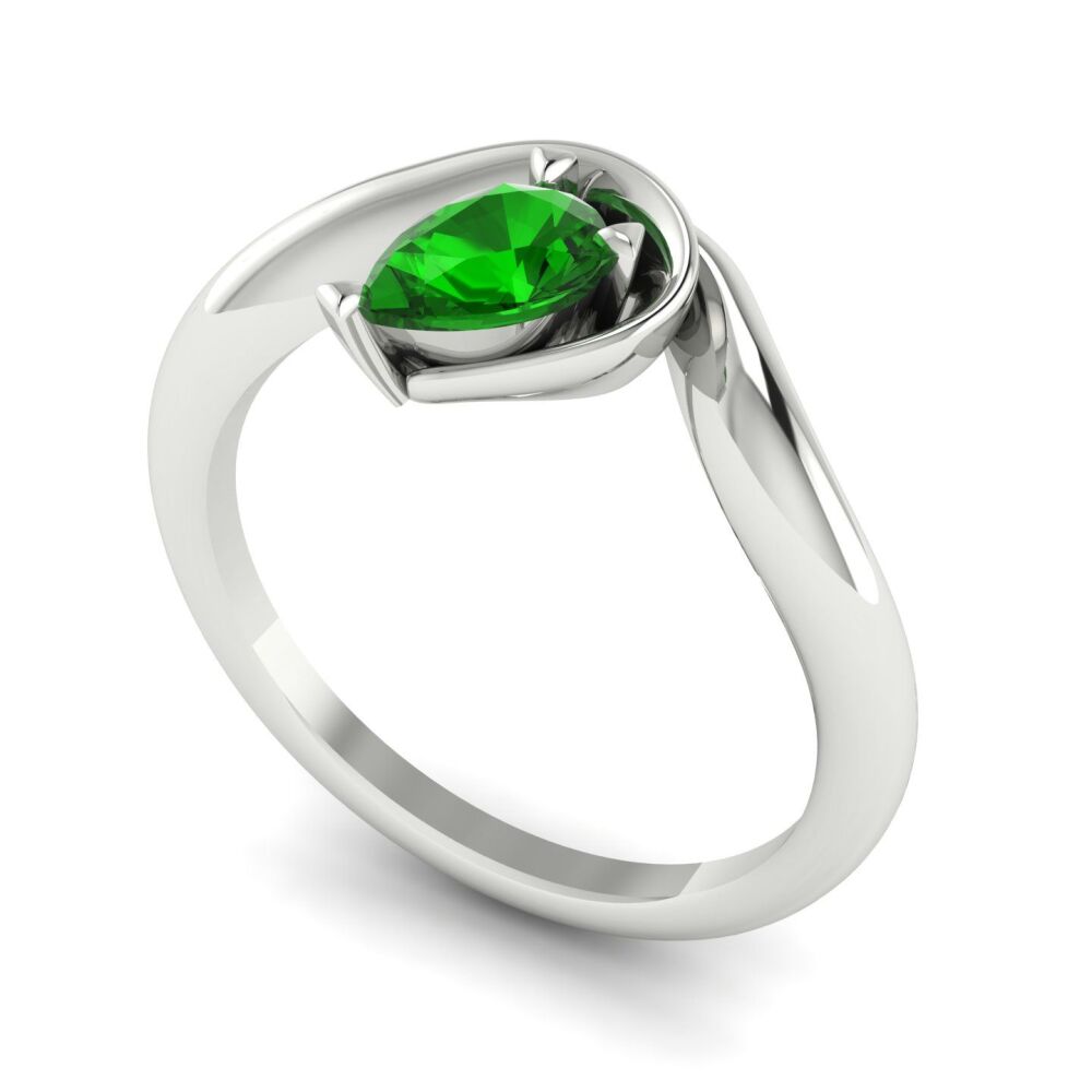 Enchanted Pear Shaped Tsavorite Asymmetrical White Gold or Platinum Ring