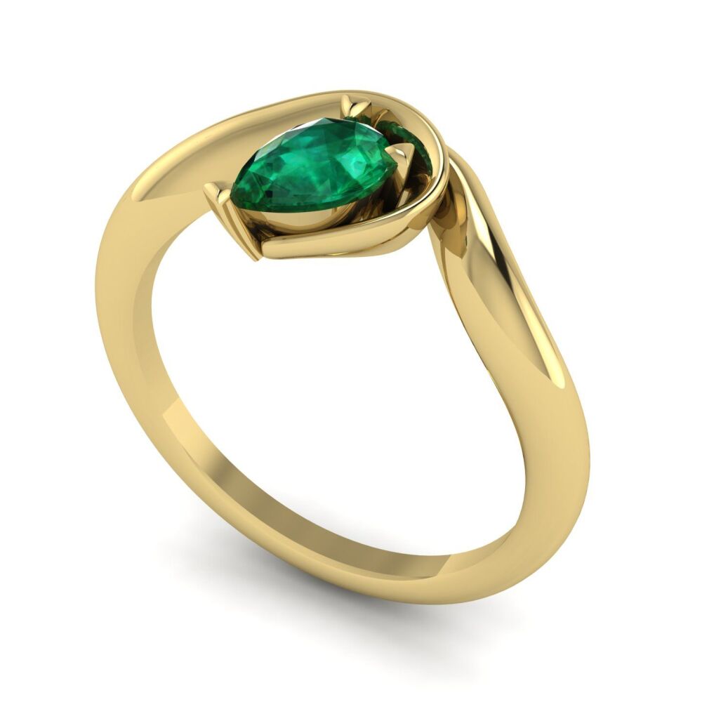 Enchanted Pear Shaped Lab Grown Emerald Asymmetrical Yellow Gold Ring