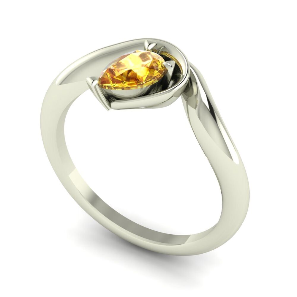 Enchanted Pear Shaped Solitaire Yellow Sapphire White Gold or Platinum Ring