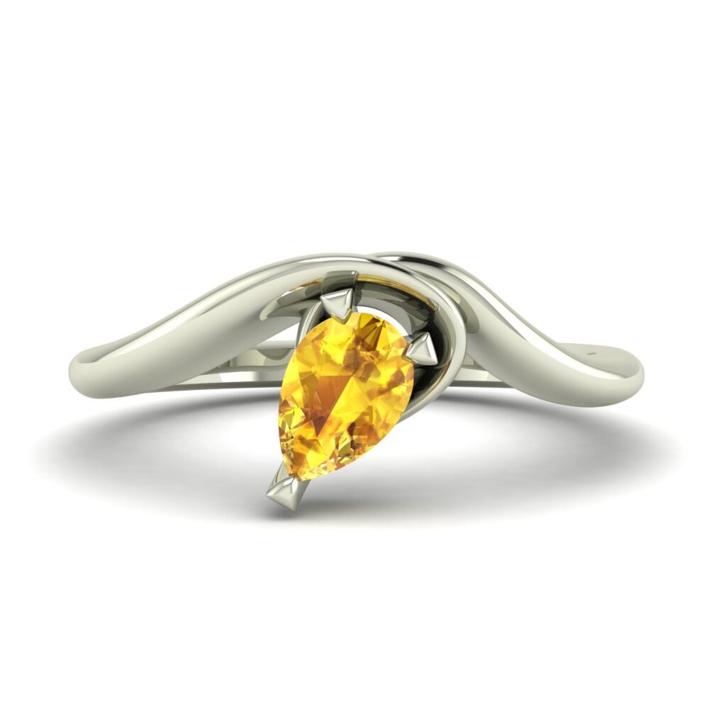 Enchanted Pear Shaped Solitaire Yellow Sapphire White Gold or Platinum Ring