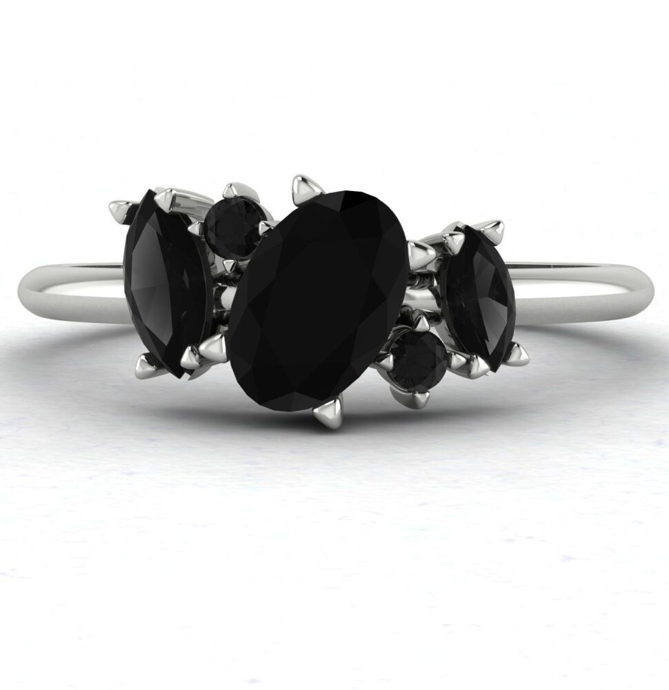 Atlantis Black Diamond Asymmetrical Engagement Ring in Platinum or 18ct White Gold