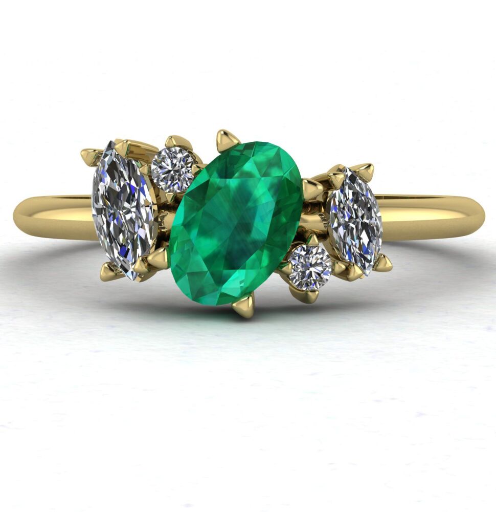 Atlantis Emerald and Diamond Asymmetrical Engagement Ring in 18ct Yellow Gold