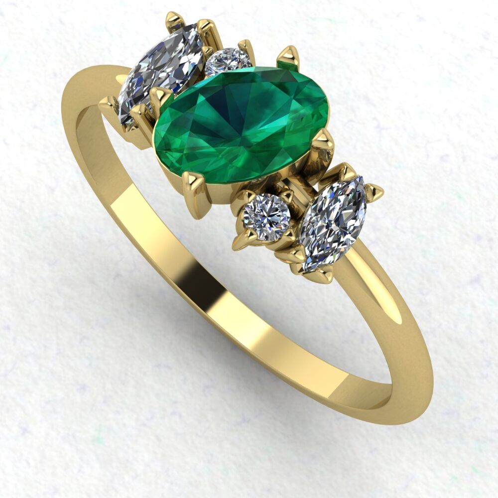 Atlantis Emerald and Diamond Asymmetrical Engagement Ring in 18ct Yellow Gold
