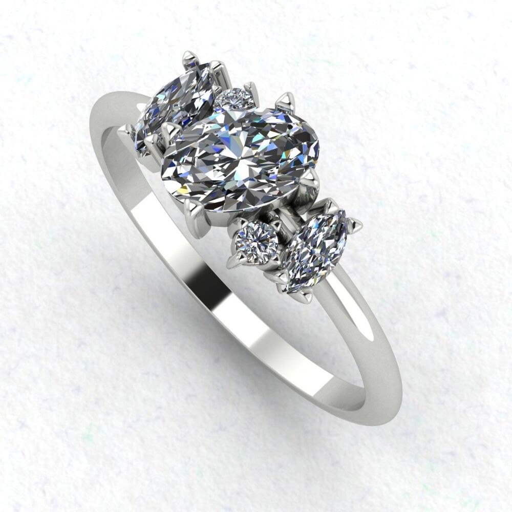 Atlantis Lab Grown Diamond Asymmetrical Engagement Ring in Platinum or 18ct White Gold