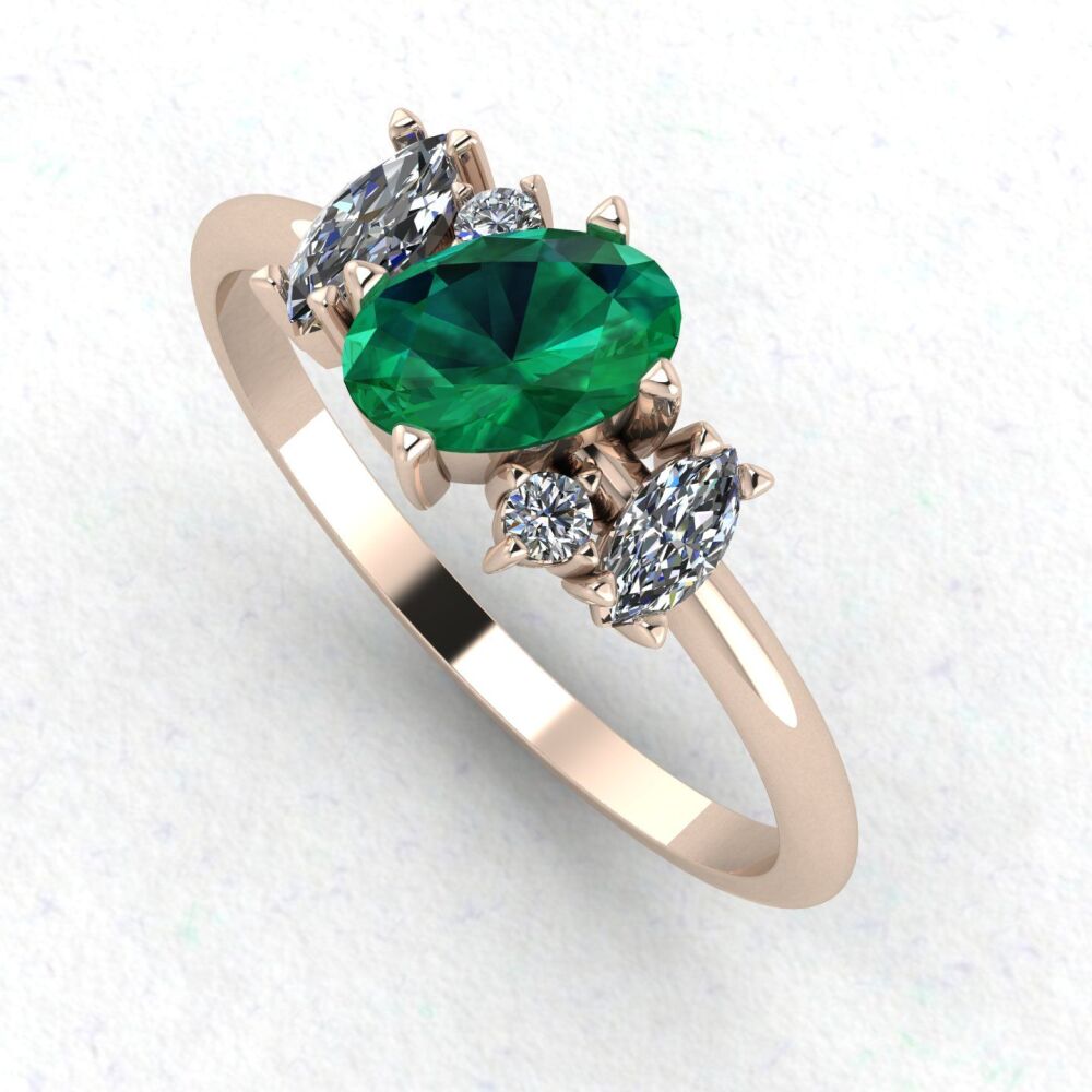 Atlantis Lab-Grown Emerald and Diamond Asymmetrical Engagement Ring in 18ct Rose Gold