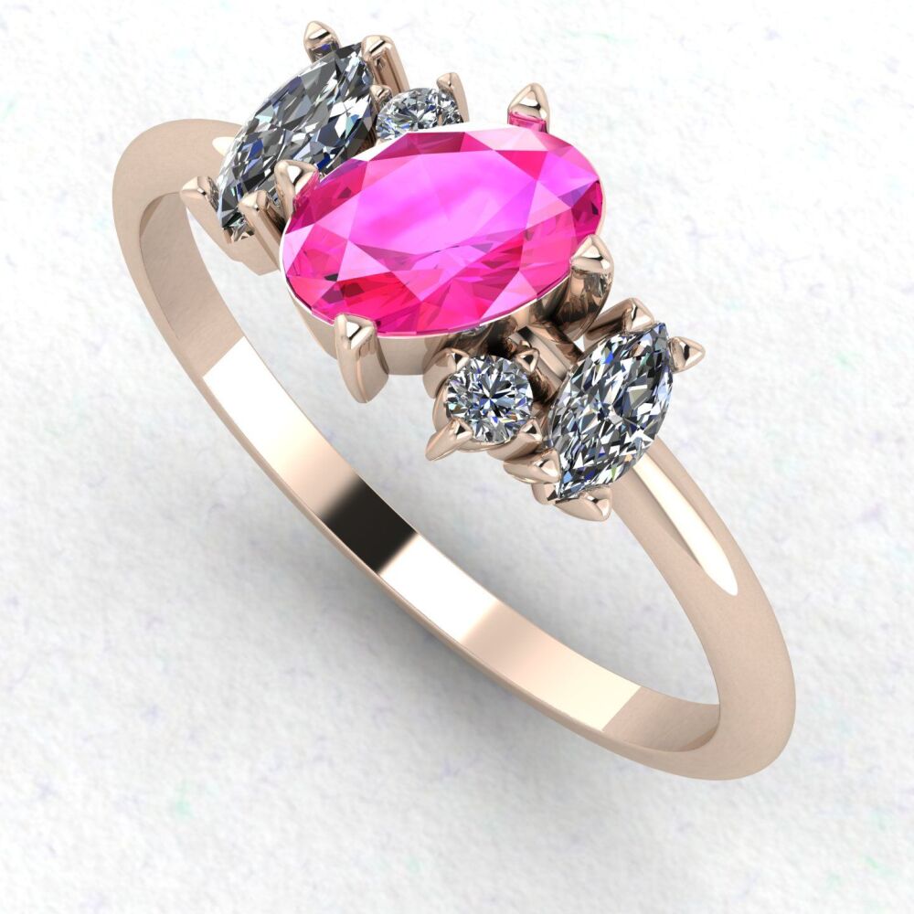 Atlantis Pink Sapphire and Diamond Asymmetrical Engagement Ring in 18ct Rose Gold