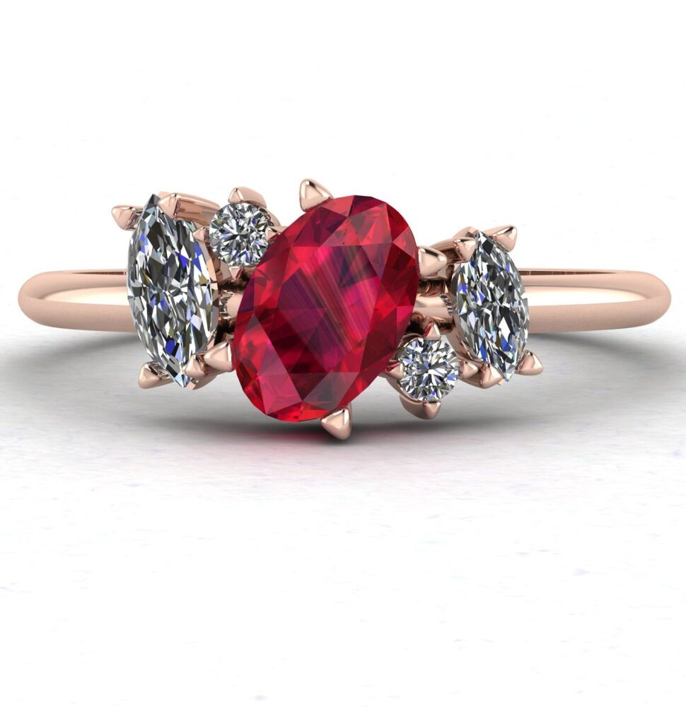 Atlantis Ruby and Diamond Asymmetrical Engagement Ring in 18ct Rose Gold