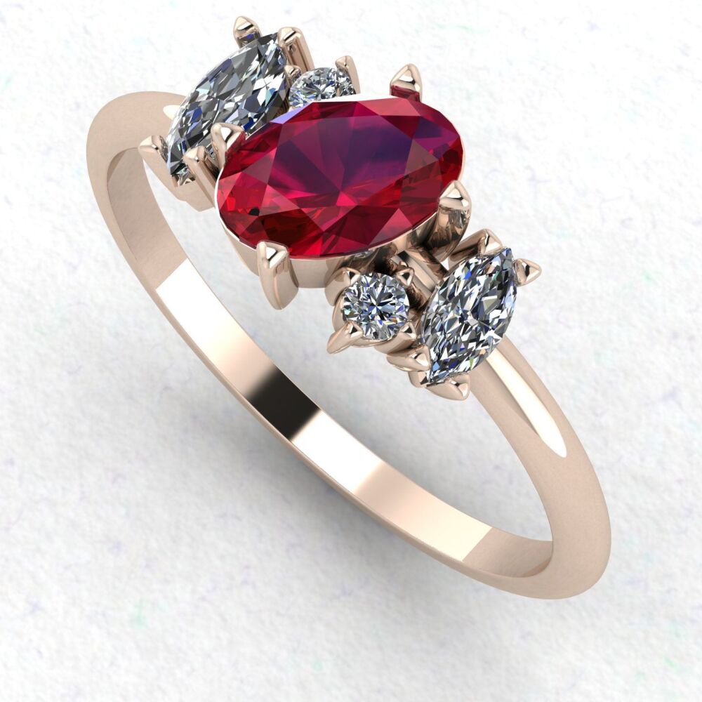 Atlantis Ruby and Diamond Asymmetrical Engagement Ring in 18ct Rose Gold