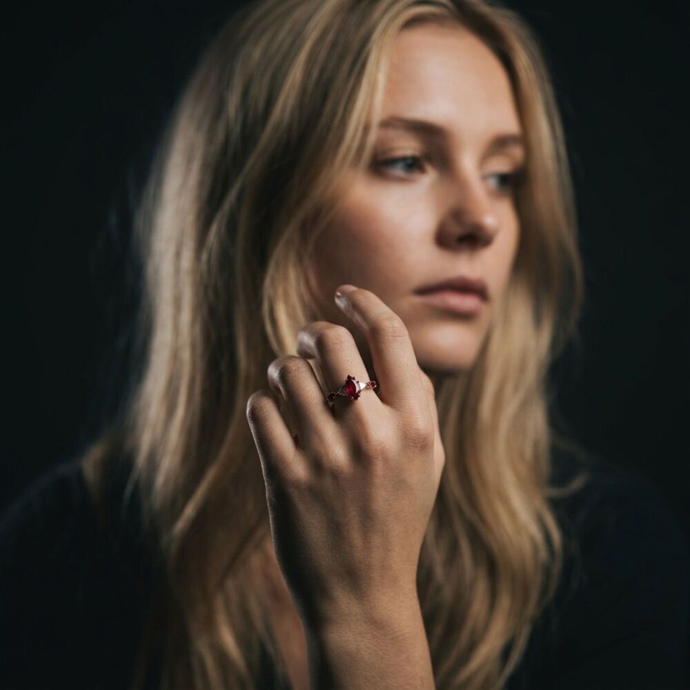 "Rosalind" Marquise Ruby & Diamond Ring in 18ct Rose Gold - Maisie