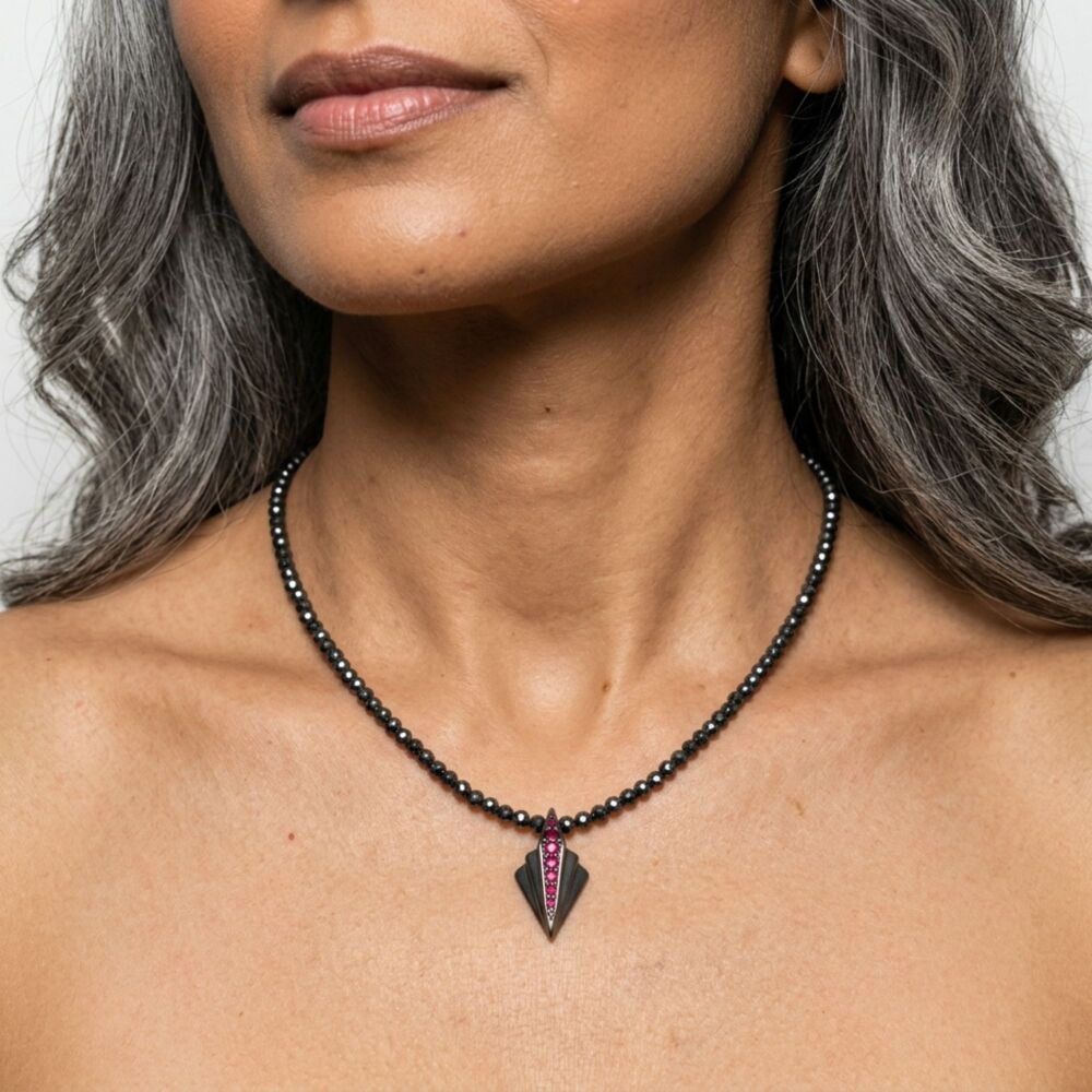 Rubies and Hematite Silver Art Deco Gemstone Necklace