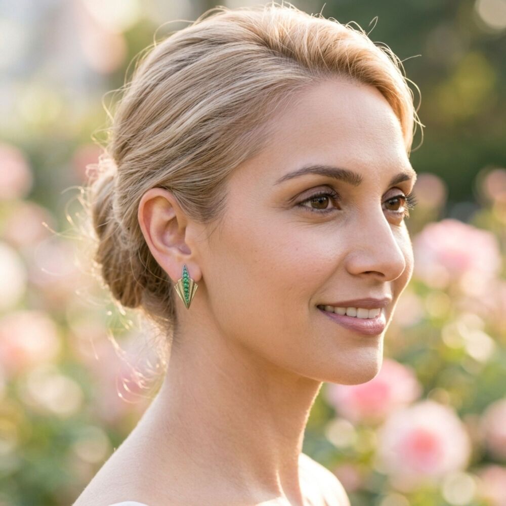 Green and Black, Silver Art Deco Tsavorite Gemstone Earrings