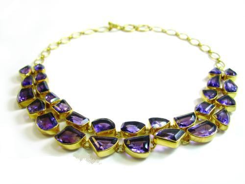 Large amethyst gold statement necklace