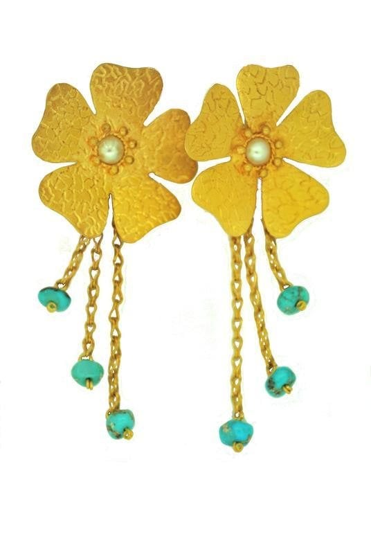 22 carat gold Flower Earrings with turquoise