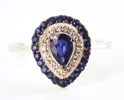 Tear Drop Deco Sapphire Engagement Ring