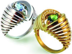 Crevice Rings - Set with topaz and perridot