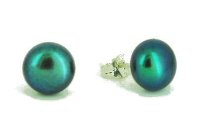 Black Peacock Green Pearl Studs (extra small)