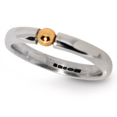 Slim Contemporary Silver with Gold Ball Detail Ring