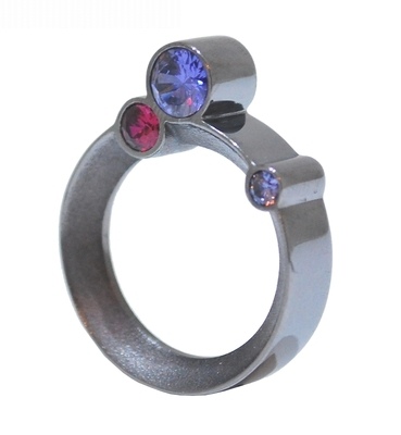 Purple And Pink Treble Stone Silver Orbital Ring