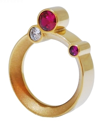Pink And White Stone Orbit Ring Gold