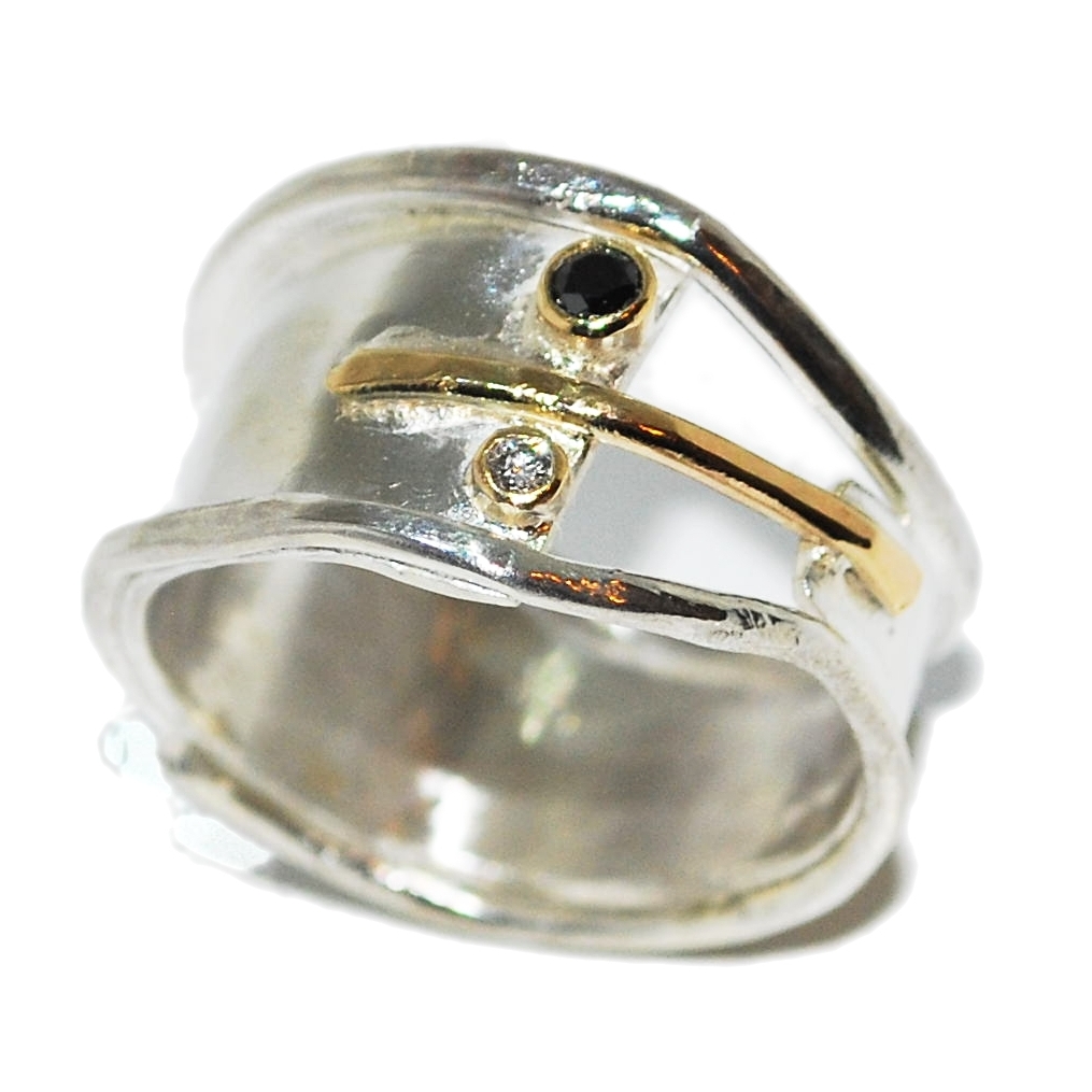 White And Black Diamond Silver Ring