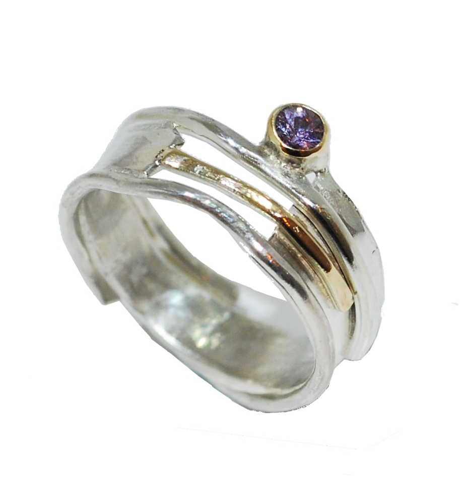 Purple Sapphire Silver with Gold Ring