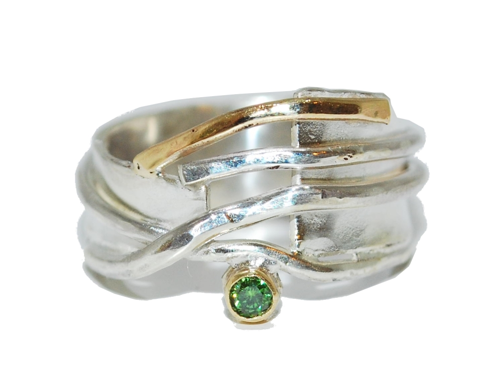 Green Sapphire Silver with Gold Ring