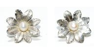Silver Flower and Pearl Earrings
