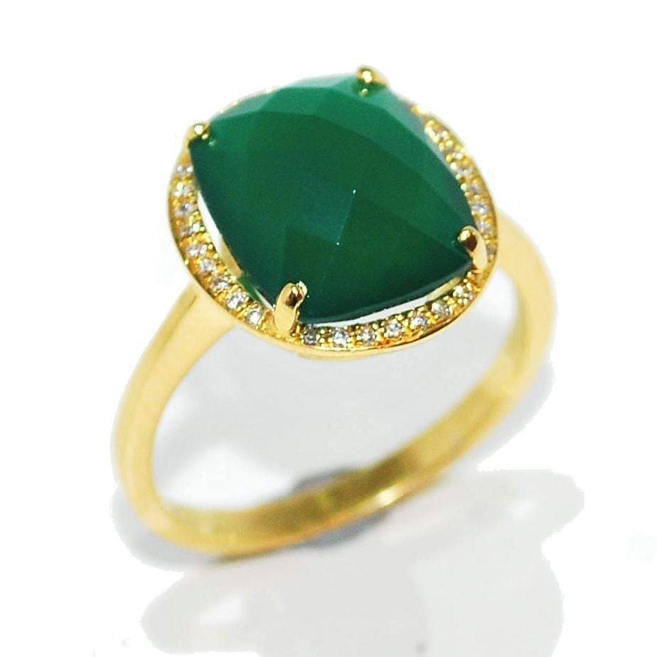 Green Agate and Diamond Ring