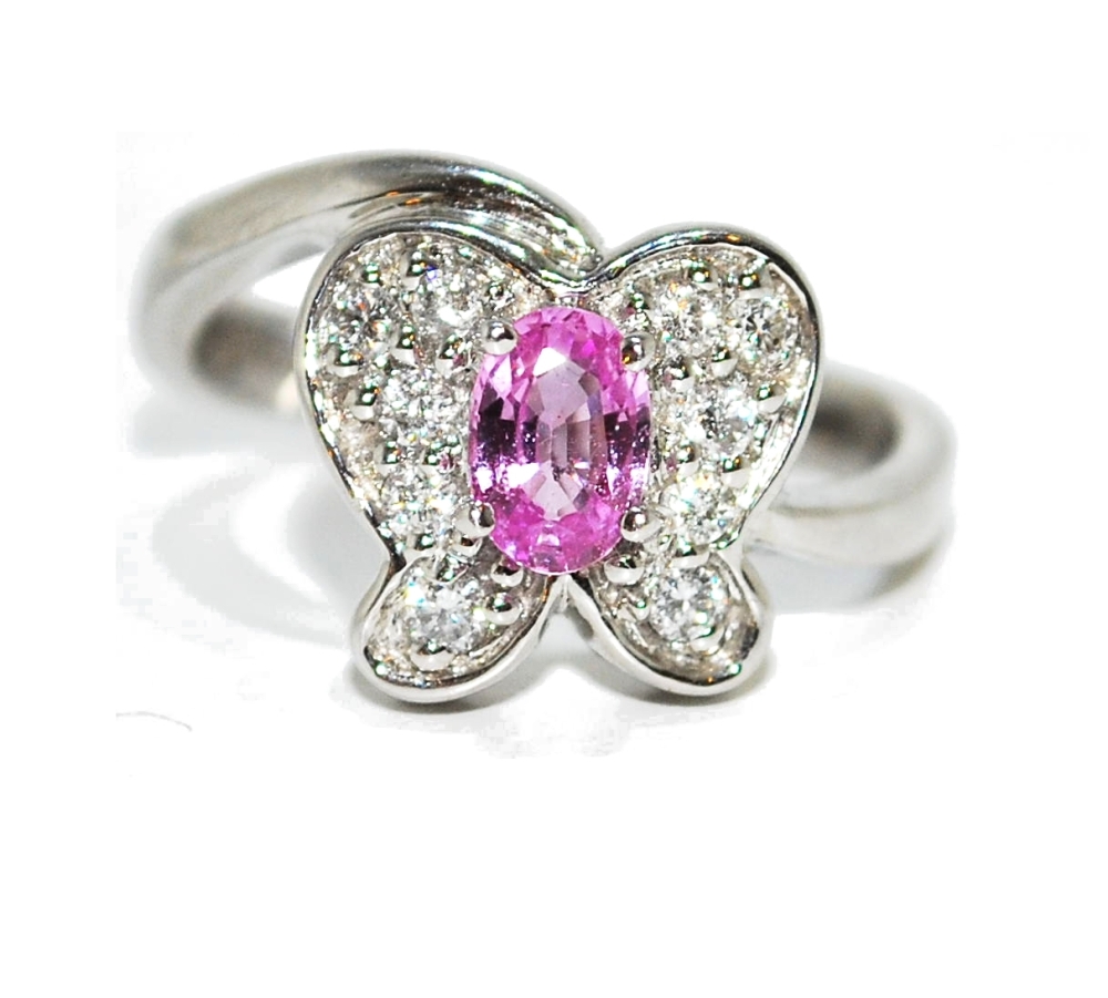 Quirky Pink Sapphire and Diamond Butterfly Ring