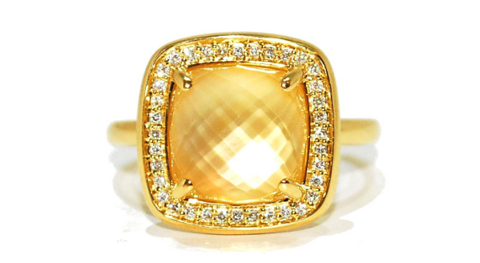 square citrine unusual engagement ring
