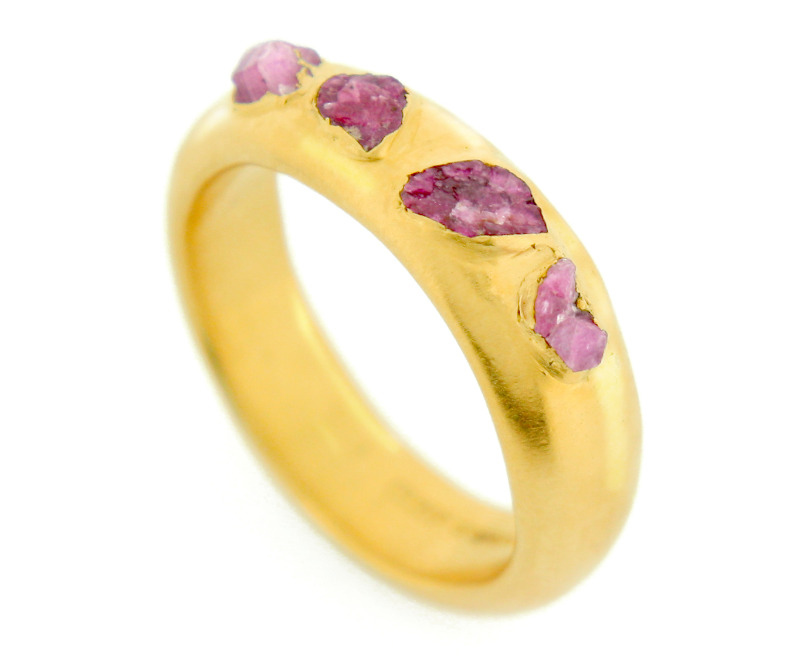 crystal ring - 22ct gold plated silver with raw ruby crystals