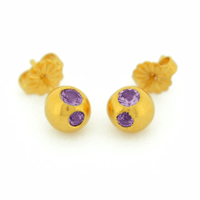 handmade unique ball earrings amethyst gemstone