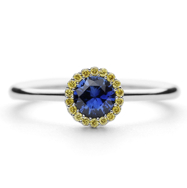 Cannele Bridal Blue Sapphire And Yellow Diamond Designer Engagement Ring by Andrew Geoghegan