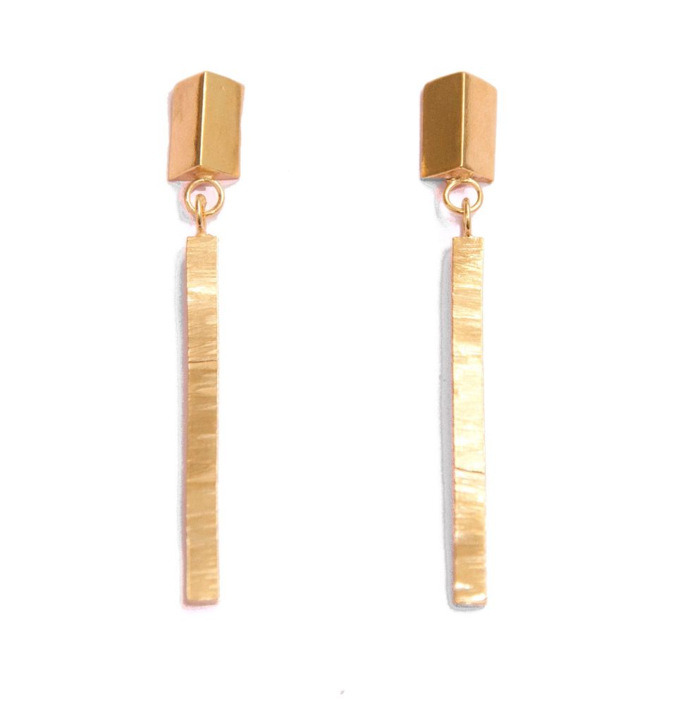 Handmade Gold Plated Block Earrings by jewellery designer Clara Jackson