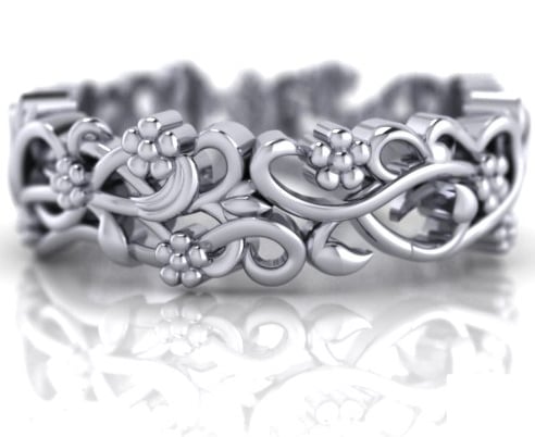 bespoke vine, floral platinum wedding ring
