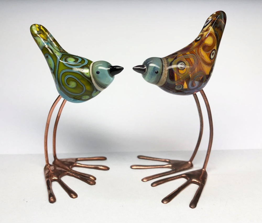 Copper legged glass birds