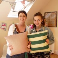 Learn to Use a Sewing Machine course - mother and daughter sewing cushions