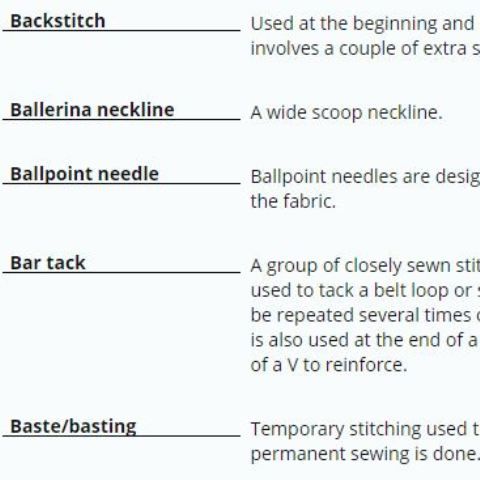 Glossary of sewing & dressmaking terms