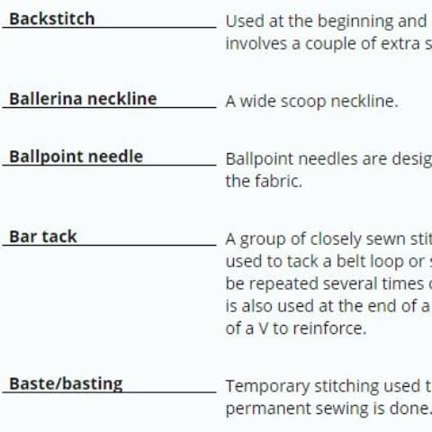 Glossary of sewing & dressmaking terms