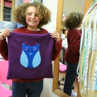 Student designed applique owl cushion cover in Stitch Classes - Sew In Brig