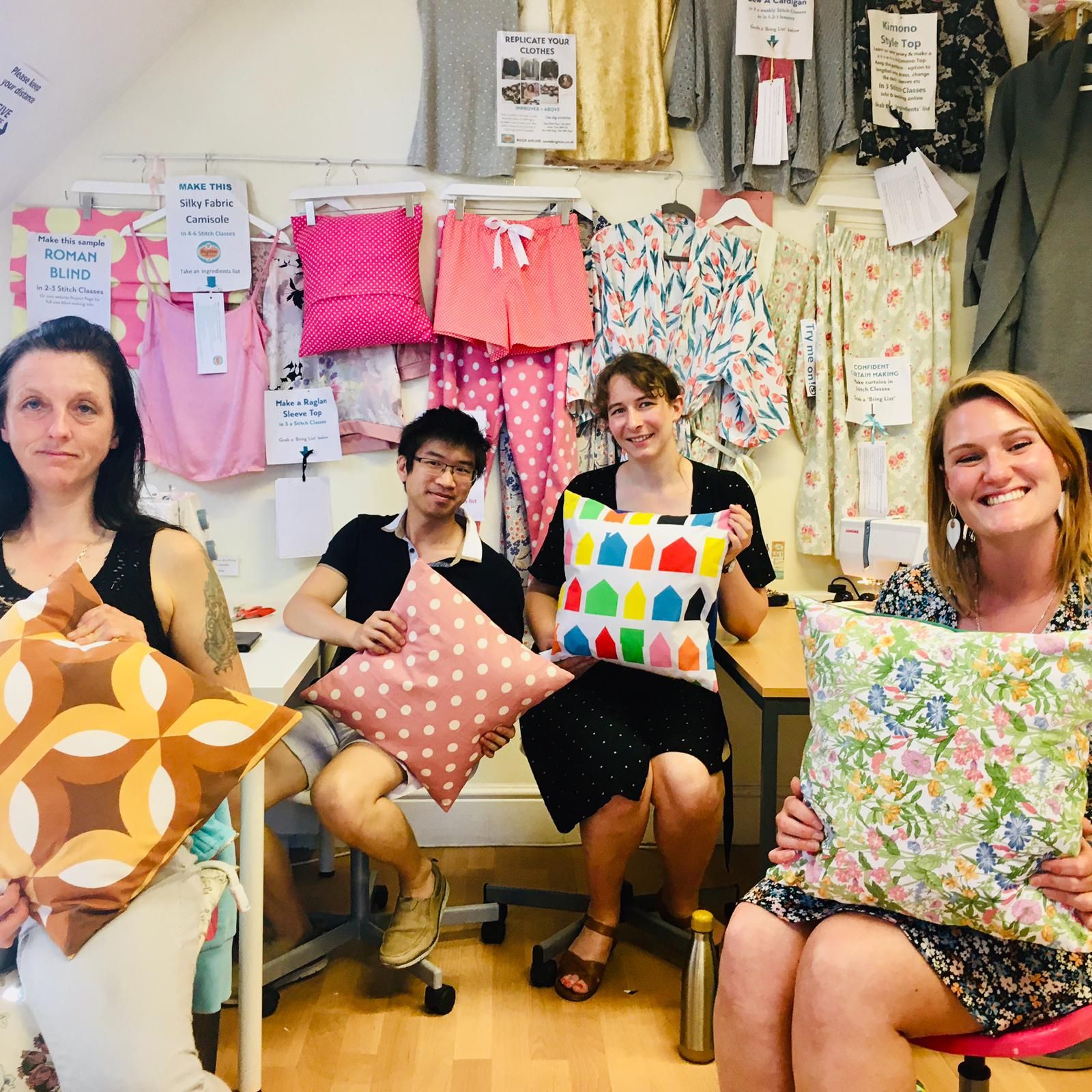 Cushions sewn in beginner class at Sew In Brighton sewing school