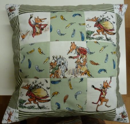 patchwork fox cushion made on 2013 course