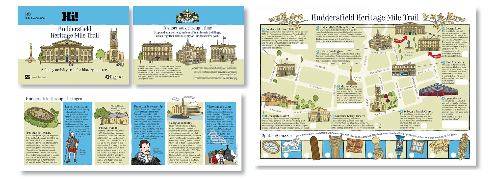 Blackbird Publishing Family Activity Town Trail Fold-out Booklet with Picture  Map  Huddersfield Heritage Mile Trail