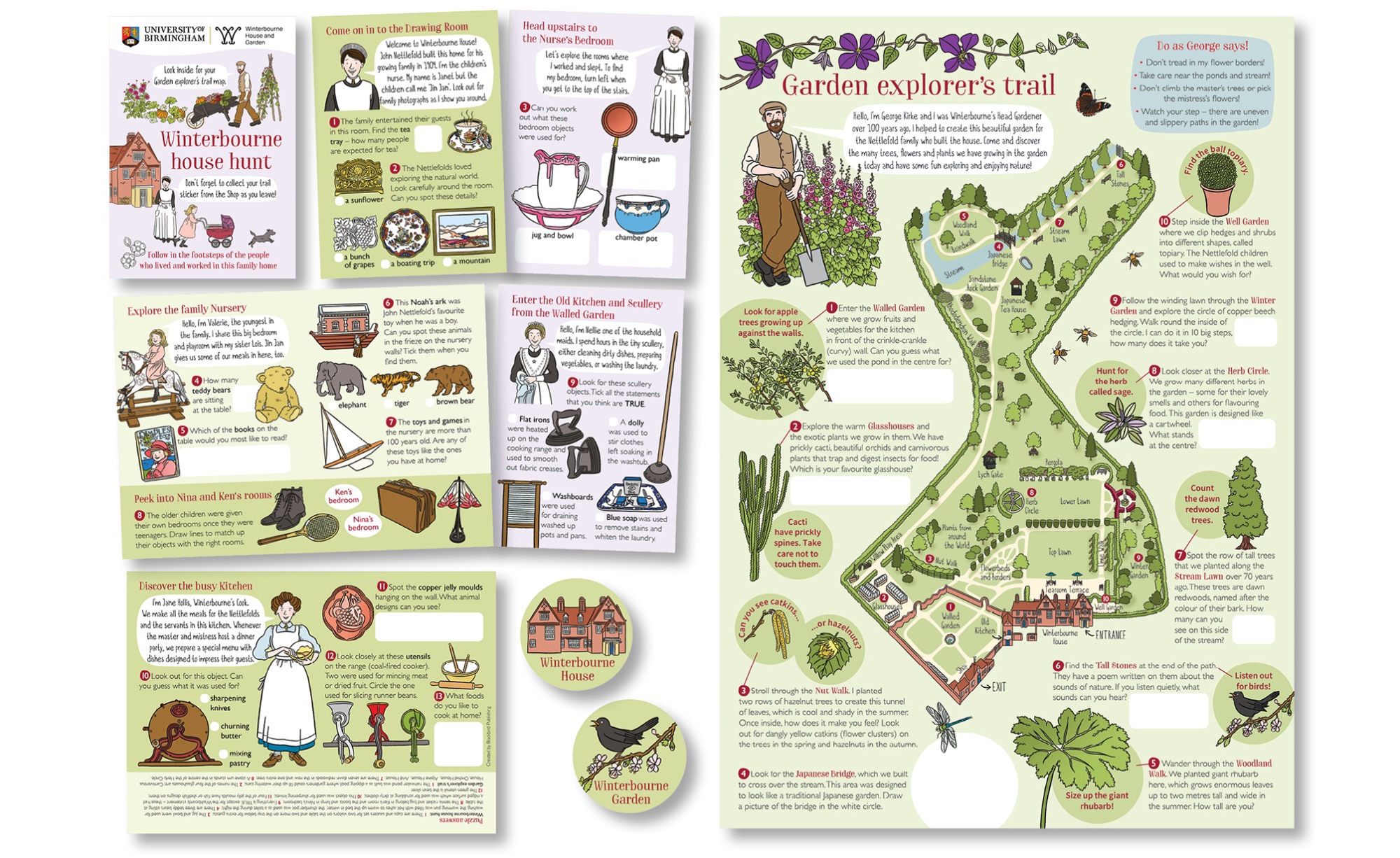 Blackbird Publishing Family Activity Trails Winterbourne House & Garden fold out family activity trail with garden picture map