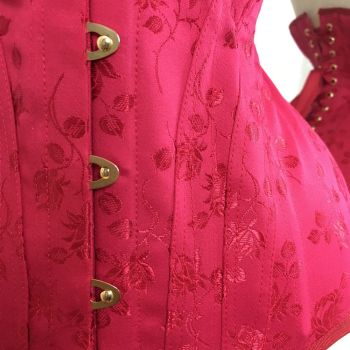 rosy red corset with gold busk