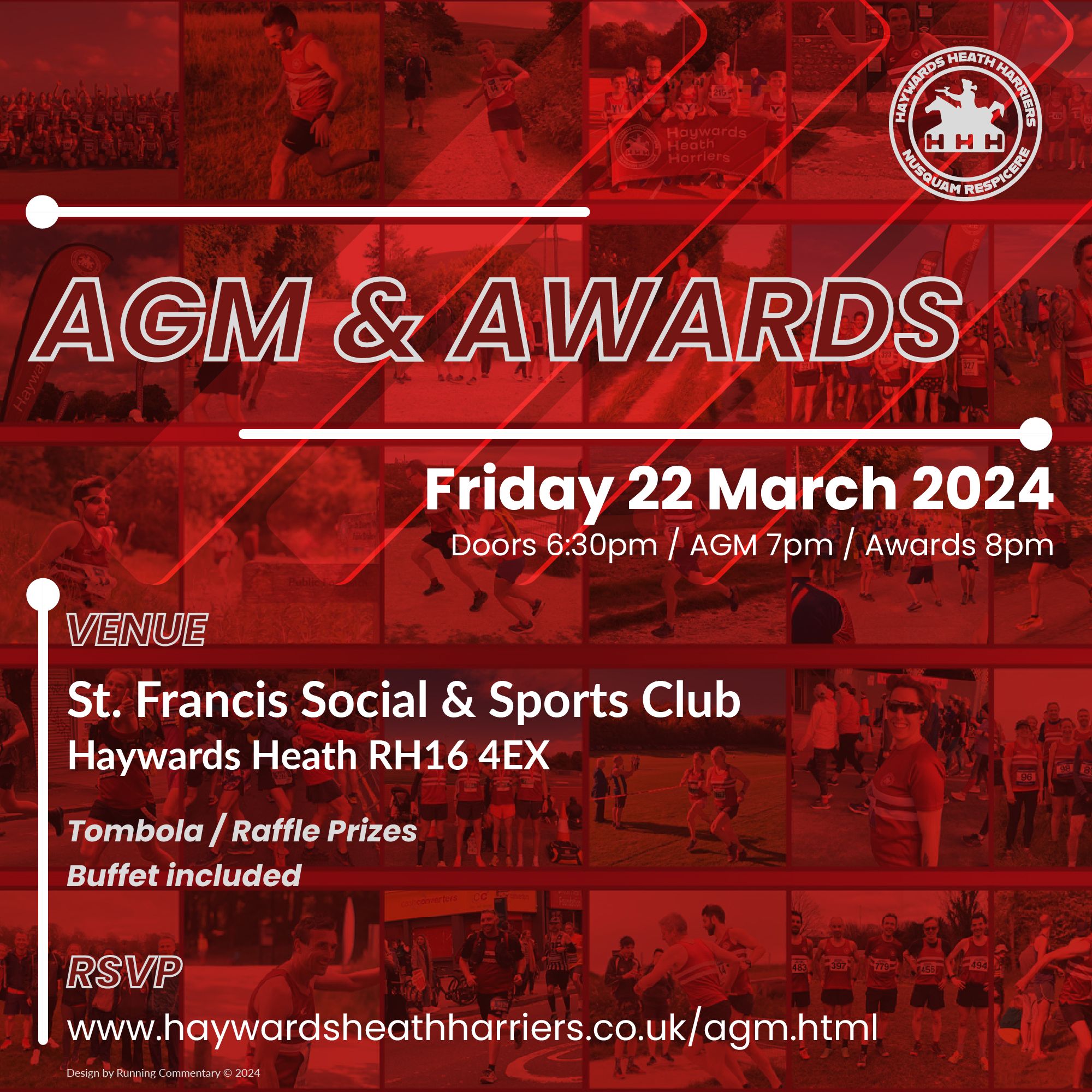 Promotional flyer with details of the Haywards Heath Harriers  AGM and Awards night. 