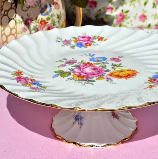 Crown Staffordshire Floral Pedestal Cake Stand c.1930s