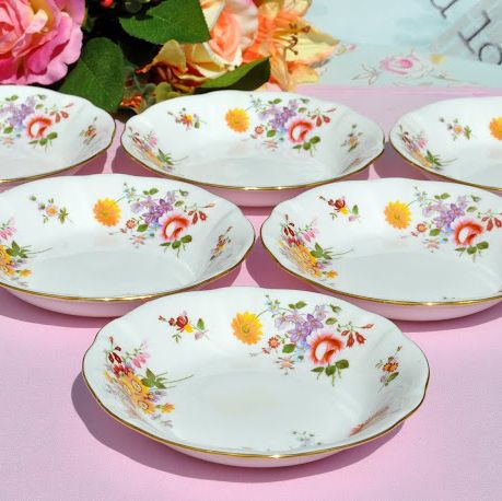 Set of Six Derby Posies Oatmeal Dishes c.1988